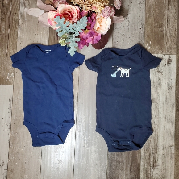 Carter's Baby Boy Size 12m Blue Onesie Bodysuit Bundle NWOT 2 Piece - Picture 1 of 7